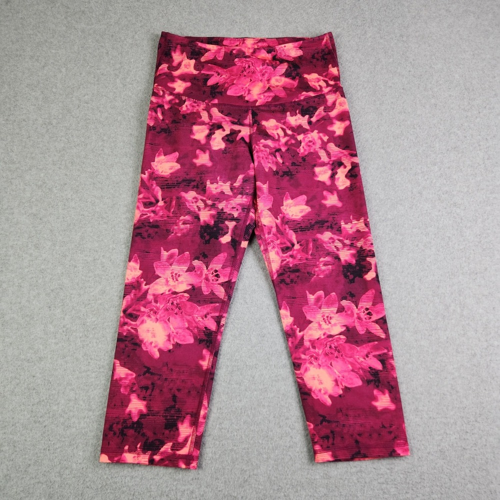 Old Navy Active Leggings Womens M Pink Go-Dry Fitted Abstract Floral Athletic